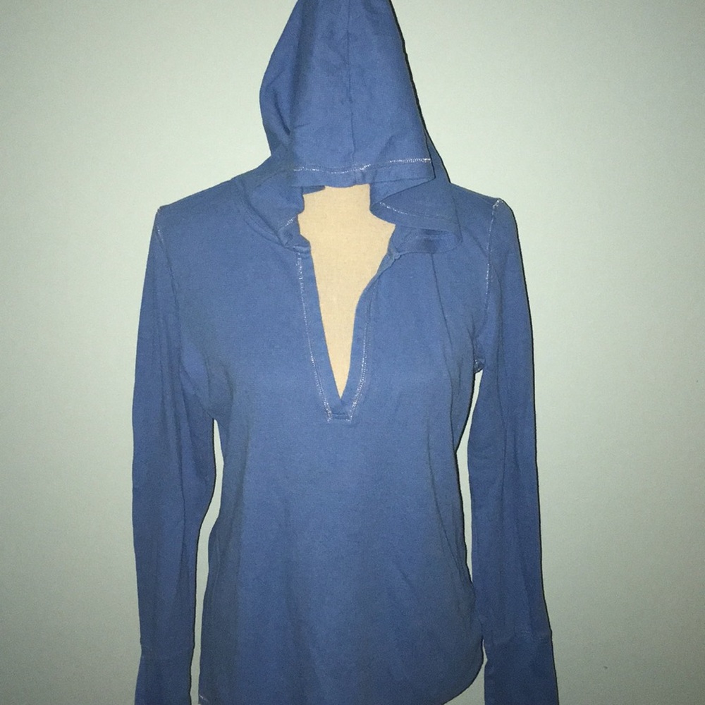 Aeropostale Blue Thermal Hoodie Vneck Long Sleeve Top